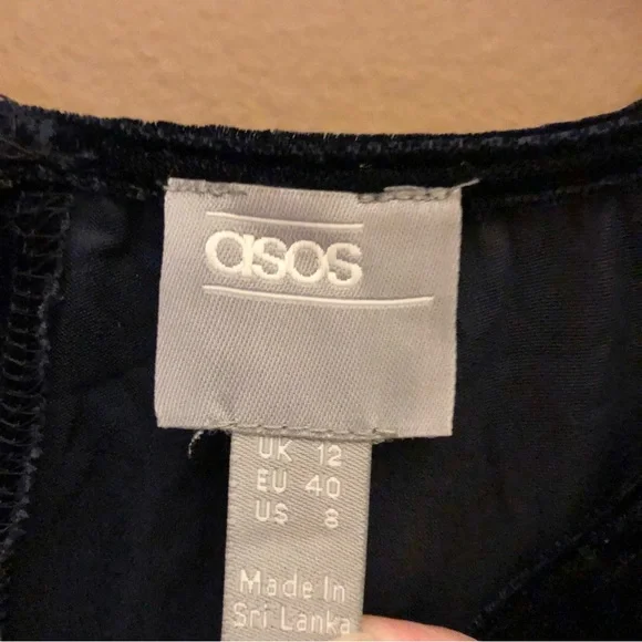 ASOS Velvet Long‎ Sleeve V Neck Tie Ruched Waist Maxi Dress Dark Blue 8 - Picture 3 of 6